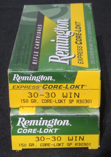 (2) Boxes of "Remington" 30-30 Win - 150 Gr. Core-Lokt SP