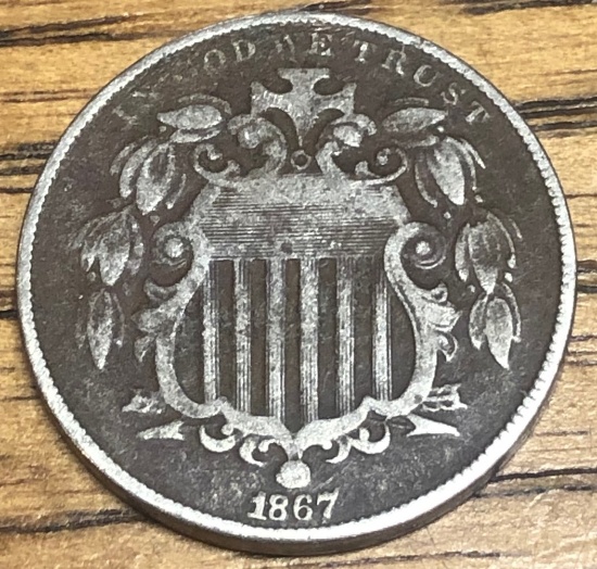 1867 US Shield Nickel - With Rays