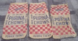 (3) Purina Chows - Burlap Feed Sacks