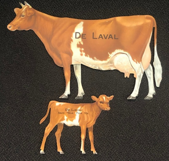DE LAVAL COW AND CALF -- ADVERTISING TIN LITHOGRAPH SOUVENIR