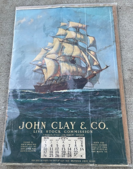 1938 -"JOHN CLAY & CO. LIVESTOCK COMMISSION CO." ADVERTISING CALENDAR