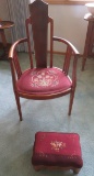 Unqiue Wooden Chair and Foot Stool - Needle Work