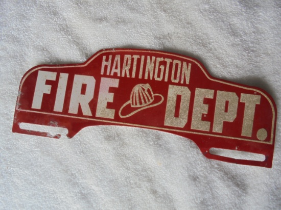 OLD HARTINGTON FIRE DEPT LICENSE PLATE TOPPER