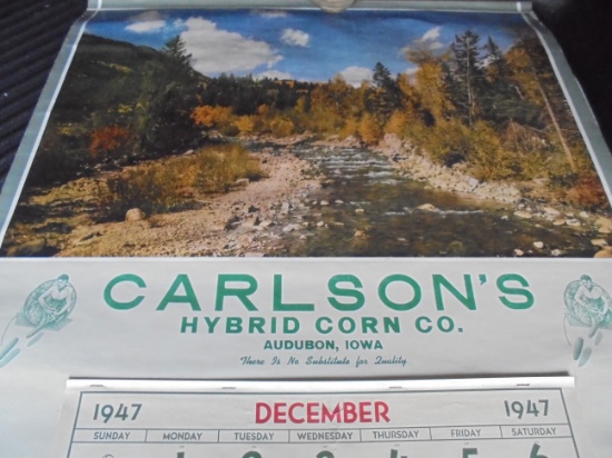 1948 ADVERTISING CALENDAR--30 BY 41 INCHES "CARLSON HYBRIDS SEED CORN"-QUITE HARD TO FIND