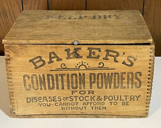 BAKER'S CONDITION POWDERS - WOODEN SHIPPING BOX