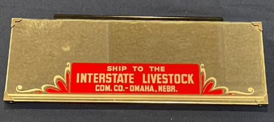 NEW OLD STOCK - "INTERSTATE LIVESTOCK COMM. CO. OMAHA" ADVERTISING SUN VISOR MIRROR