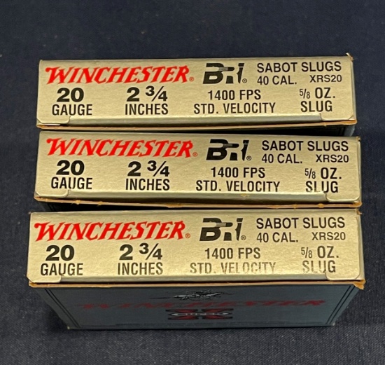 (3) Winchester BRI 20ga Sabot Slugs