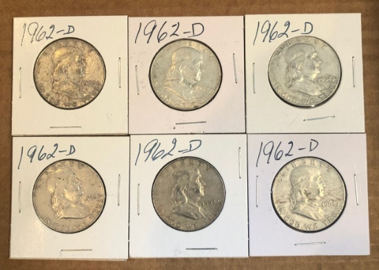 (6) 1962-D Franklin Half Dollars