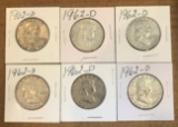 (6) 1962-D Franklin Half Dollars