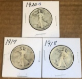(3) Early Walking Liberty Half Dollars - 1917-1918-1920S