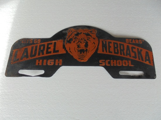 OLD GRAPHIC LICENSE PLATE TOPPER-"LAUREL NEBRASKA HIGH SCHOOL"