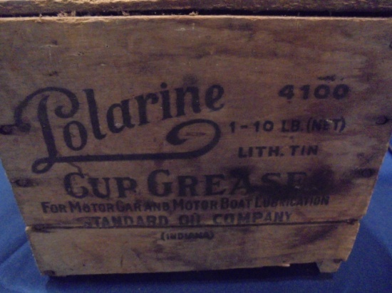 OLD POLARINE CUP GREASE WOOD BOX-QUITE EARLY