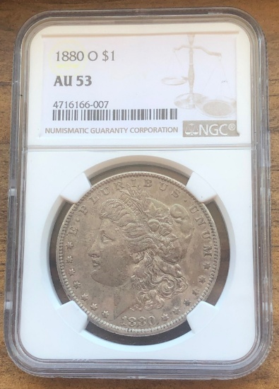 1880-O Morgan Silver Dollar -- NGC AU-53