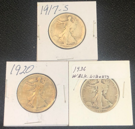 (3) Walking Liberty Half Dollars -- 1917-S, 1920, & 1936