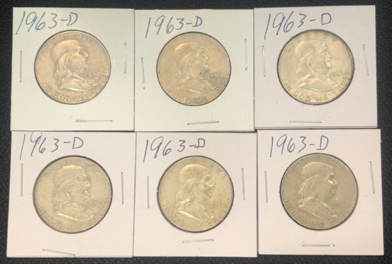 (6) 1963-D Franklin Half Dollars