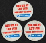 (3) DeLAVAL ADVERTISING BADGES