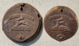 LOT OF (2) CAST IRON JOHN DEERE PLANTER LIDS