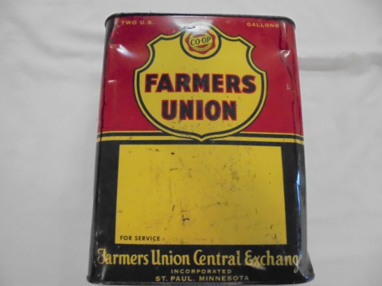 VINTAGE "FARMERS UNION CO-OP" 2 GALLON ADVERTISING CAN-NICE