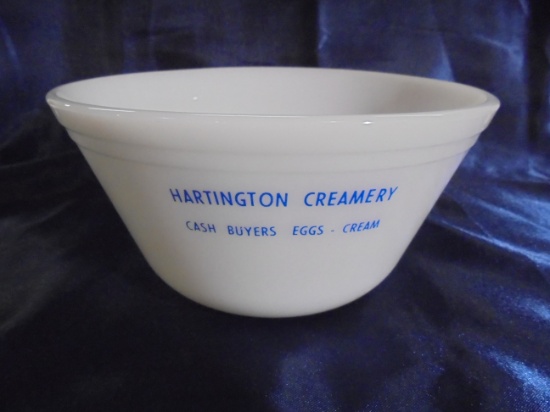OLD FIREKING 8 INCH BOWL WITH "HARTINGTON CREAMERY" ADVERTISING