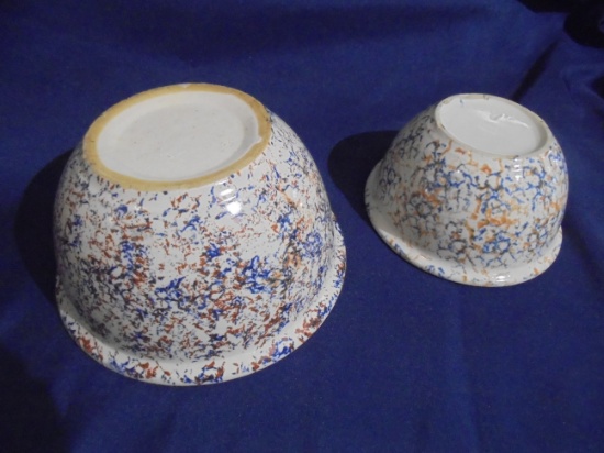 (2) NICE STONEWARE BOWLS WITH "SPONGE" DESIGNS-2 TIMES MONEY "SPONGE DESIGN"