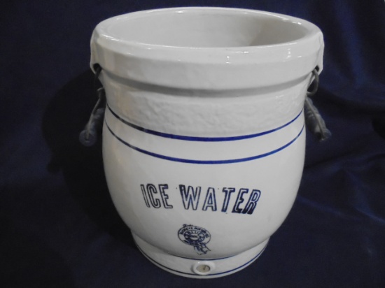 CLEAN VINTAGE "BUCKEYE POTTERY CO" 4 GALLON ICE WATER COOLER" WITH BAIL HANDLES-NO LID