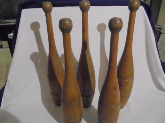 (5) WONDERFUL WOOD JUGGLING PINS 3 TALLER--SELLING 5 TIMES MONEY ON THIS LOT