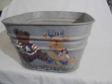 OLD GALVANIZED WASH TUB WITH ADDED PAINTING ON FRONT-SEE PHOTO'S