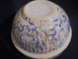 OLD STONEWARE BOWL WITH SPONGEWARE 7 1/2 INCHES