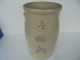 OLD 4 GALLON UNION STONEWARE RED WING BUTTER CHURN-BLACK LETTERING & LID