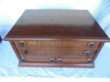 ANTIQUE CHERRY WOOD ADVERTISING SPOOL CABINET-