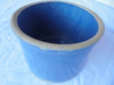 OLD STONEWARE BUTTER CROCK WITH BLUE GLAZE--VERY NICE CONDITION