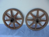 TWO OLD WOOD WAGON WHEELS 8 INCHES ACROSS