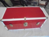 OLDER METAL TRUNK -- RED COLOR AND SMALL SIZE 21 INCHES