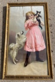 VINTAGE CHILD w/ DOG & CAT PICTURE
