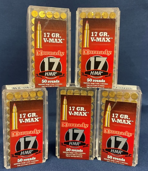 (5) Boxes of Hornady 17 HMR V-MAX