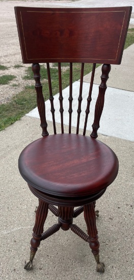 FANCY WOODEN PIANO STOOL / ORGAN STOOL - GLASS BALL FEET