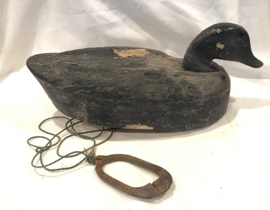 Early Black Duck Wood Decoy With Herters Anchor