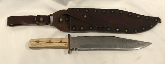 Large Custom Fixed Blade Hunting Knife with Leather Sheath