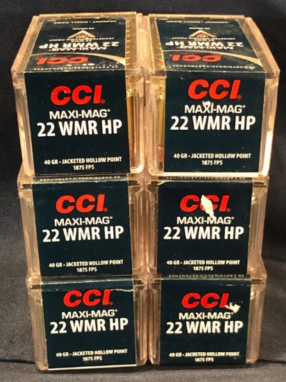 (6) Boxes of CCI Maxi-Mag 22 WMR HP
