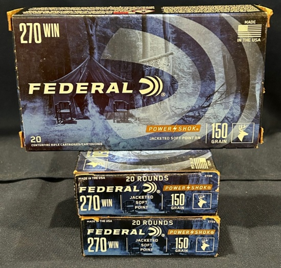 (3) Boxes of Federal .270 Win -150 Grain Jacketed Soft Point