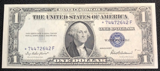 1935-F $1 Silver Certificate Star Note - Crisp Near Uncirculated