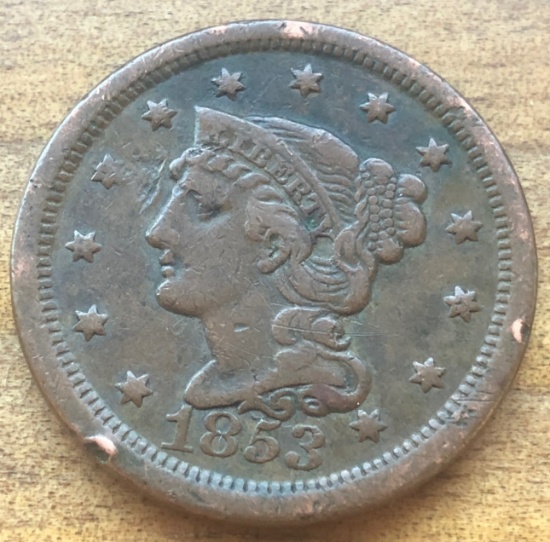 1853 United States Braided Hair Large Cent