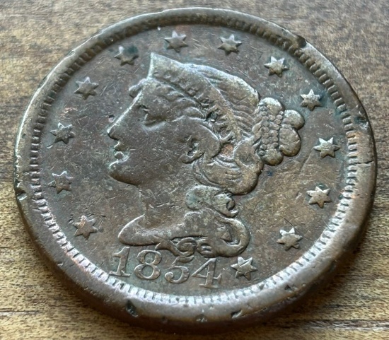 1854 United States  Braided Hair Large Cent