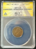 1877 Indian Head Cent - AG3 Details By ANACS -- Key Date