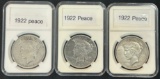 (3) 1922 Peace Silver Dollars