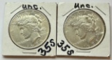 (2) 1935-S US Peace Silver Dollars - Uncirculated Condition