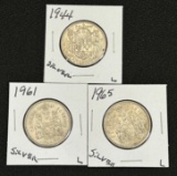 (3) Silver Canadian Half Dollars --- 1944 - 1961- 1965