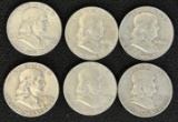 (6) Franklin Silver Half Dollars - All Denver Minted