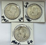 (3) 1964 Mexico Silver Un Peso -- Uncirculated Condition