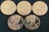 (5) 1 Oz. Copper Rounds -- Walking Liberty & Year of the Rooster